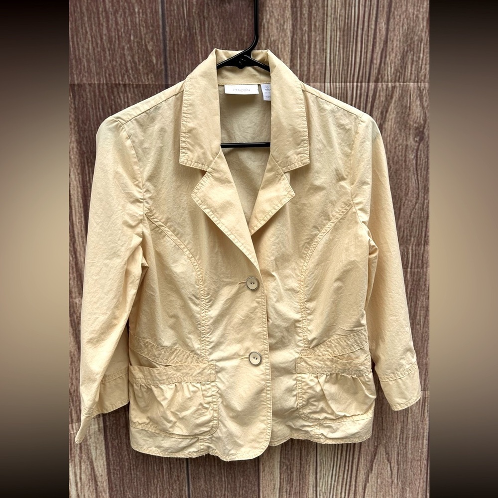 Chicos size 0 (s) butter yellow canvas cotton waist poplin jacket